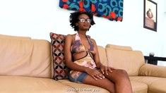 Outgoing busty African girl fake casting