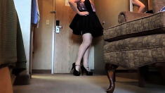 Sissy Ray in Purple Corset and Black Maids Skirt