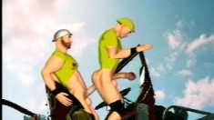 Randy animated firemen get it on with their ridiculously long hoses